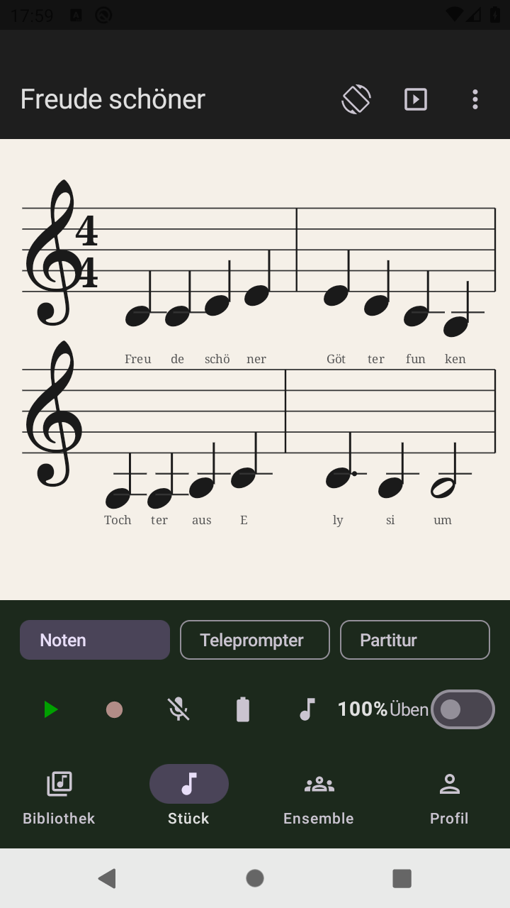 Score-Ansicht im Portrait-Modus