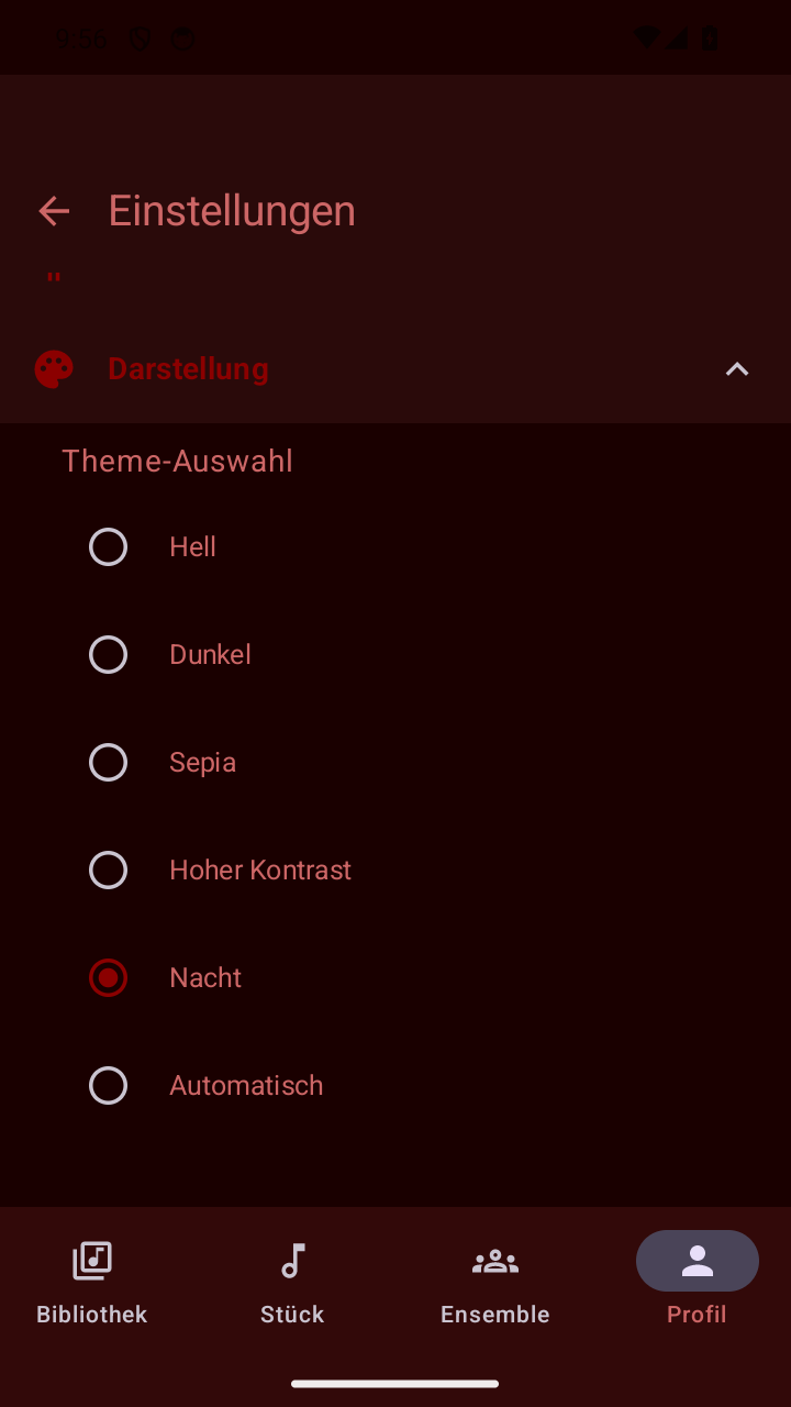 Nacht-Theme mit rotem Licht